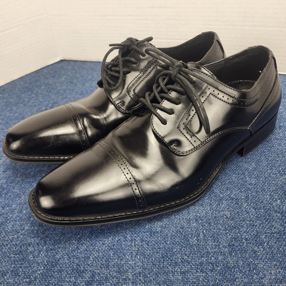 Stacy Adams Mens Dickinson Black Leather Cap Toe Oxford Dress Shoes Sz 10